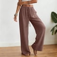 thumbnail image 5 of NIEWTR Linen Wide Leg Pants Woman High Waisted Pull On Button Drawstring Baggy Casual Summer Palazzo Pants with Pockets（Bronze,L), 5 of 9