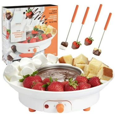 JCZCXZCU Electric Fondue Chocolate Pot Set -Temperature Control, Detachable Serving Trays, & 4 Roasting Forks(White)