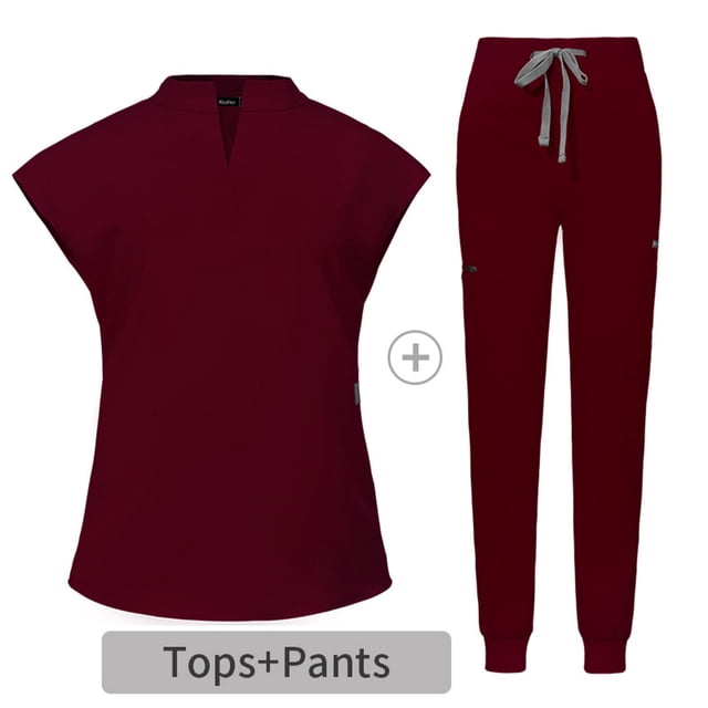 Styesk Scrubs for Women Solid Color Stretchy Scrubs Sets Drawstrings High Waisted Scrub Pants Stand V Neck Scrub Tops Comfy Scrub Joggers with Pockets 2 Piece Nurse Uniforms Set