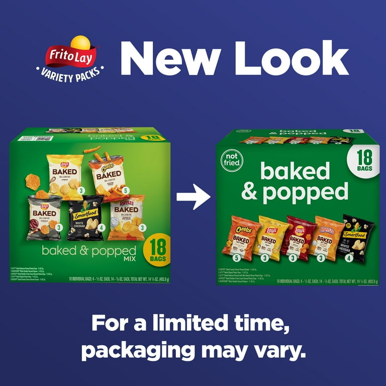 Frito-Lay Baked and Popped Mix Variety Pack Snack Chips 18 Count