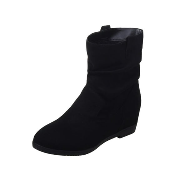 Women's Suede Ankle Boots Wedge Heel Booties Winter Warm Comfortable Zipper Closure Low Heel Round Toe Shoes Black 42