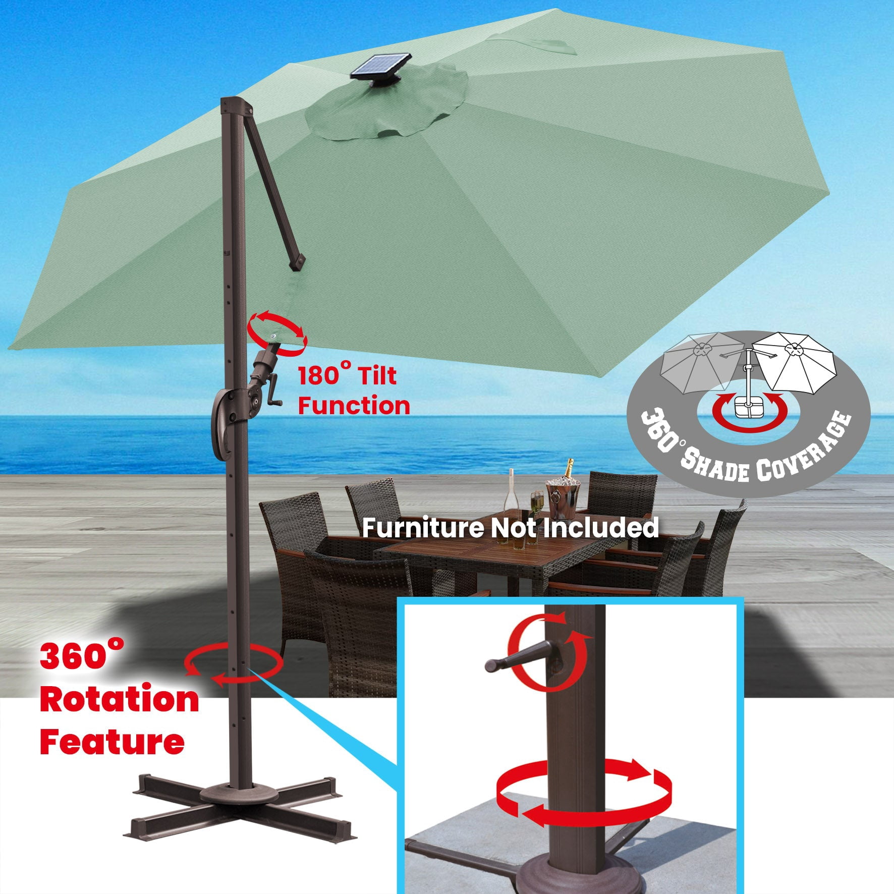 SUNRISEUMBRELLA Roma hanging umbrella Sunbrella Cover Patio Umbrella Garden Outdoor (11',Spa)