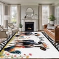 thumbnail image 2 of Farm Cow Chicken Large Area Rugs 6x9 ft Spring Pink Yellow Flower Black Plaid Animal Washable Rug Non Slip Indoor Carpet Absorbent Floor Mat for Living Room Bedroom Dining Room, 2 of 9
