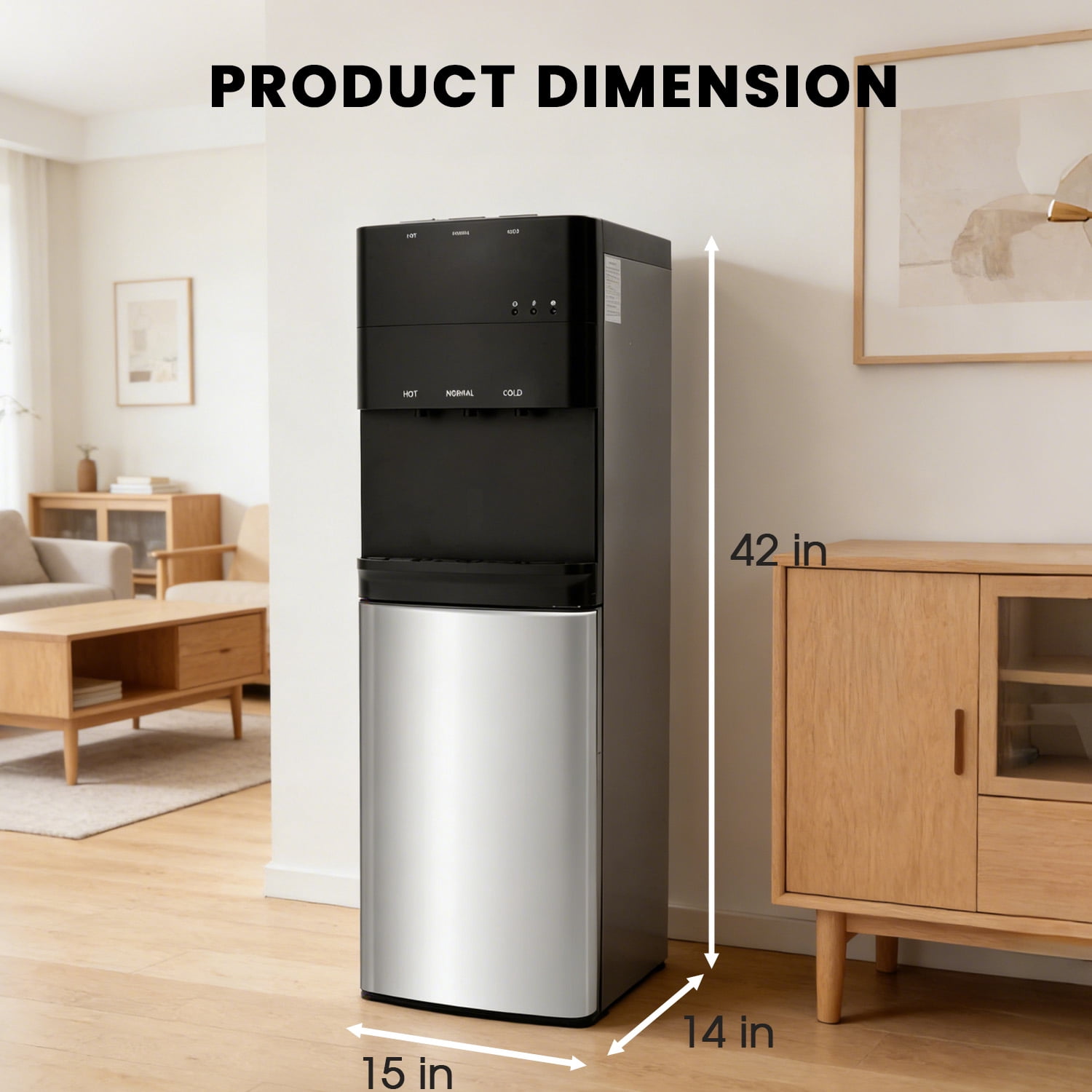 Water Dispenser for 3 and 5 Gallon Bottles – Bottom Load Water Machine with Hot, Cold & Room Temperature Options, Self-Cleaning & Safe Design, Silver