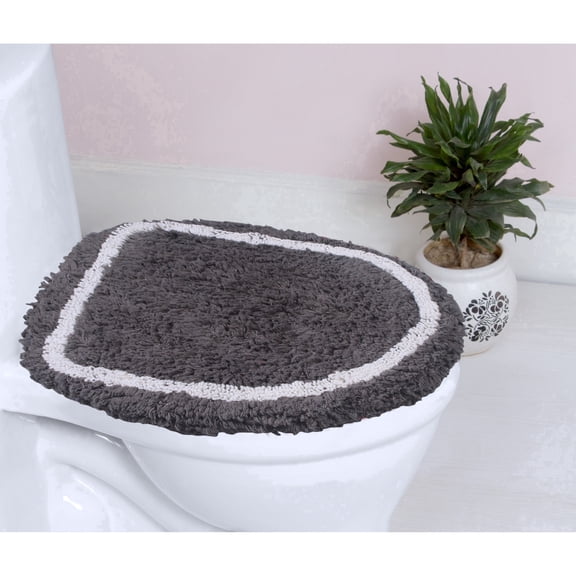 Home Weavers Allure Bathroom Rug Toilet Lid Cover, Bath Rug 100% Cotton Soft Universal Fit for Standard Round Elongated Bath Room Bowl Lids, Washable, 18"x18" Toilet Lid Cover, Dark Gray