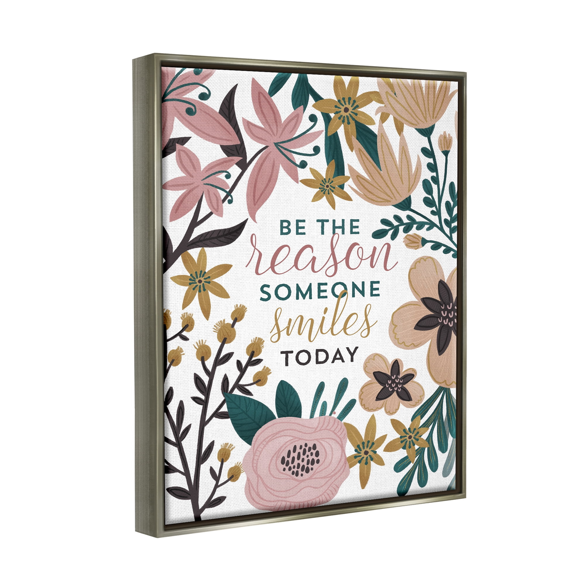 Stupell Industries Be the Reason Phrase Botanical & Floral Painting Gray Floater Framed Art Print Wall Art, 17 x 21