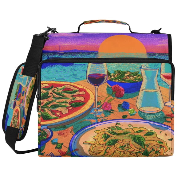 Sunset Feast Printed Zipper Binder with Handle&Shoulder Strap 2 inch 3 Ring 500 300 Sheet Capacity File Folder Organizer