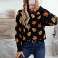 thumbnail image 4 of Women's Fall Leaf Print Sweater Batwing Sleeve Color block Crew neck Oversized Knit Pullover Top Black M, 4 of 8