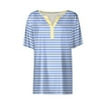 thumbnail image 4 of Polyester Short Sleeve Striped T Shirts for Women Summer 2024, Buttons Henley V-Neck Casual Fashion Tee Tshirts (XL, Blue), 4 of 5