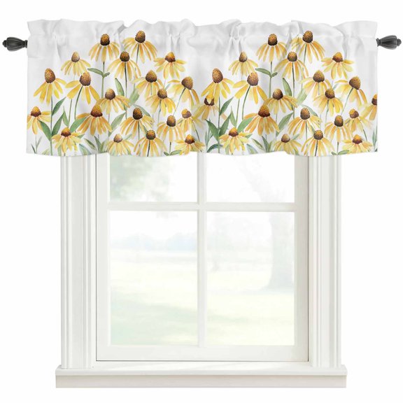 Yellow Floral Window Valance Curtain Watercolor Rod Pocket Valance for Windows Short Curtain for Living Room, Bedroom & Kitchen Window Decor 60x18in