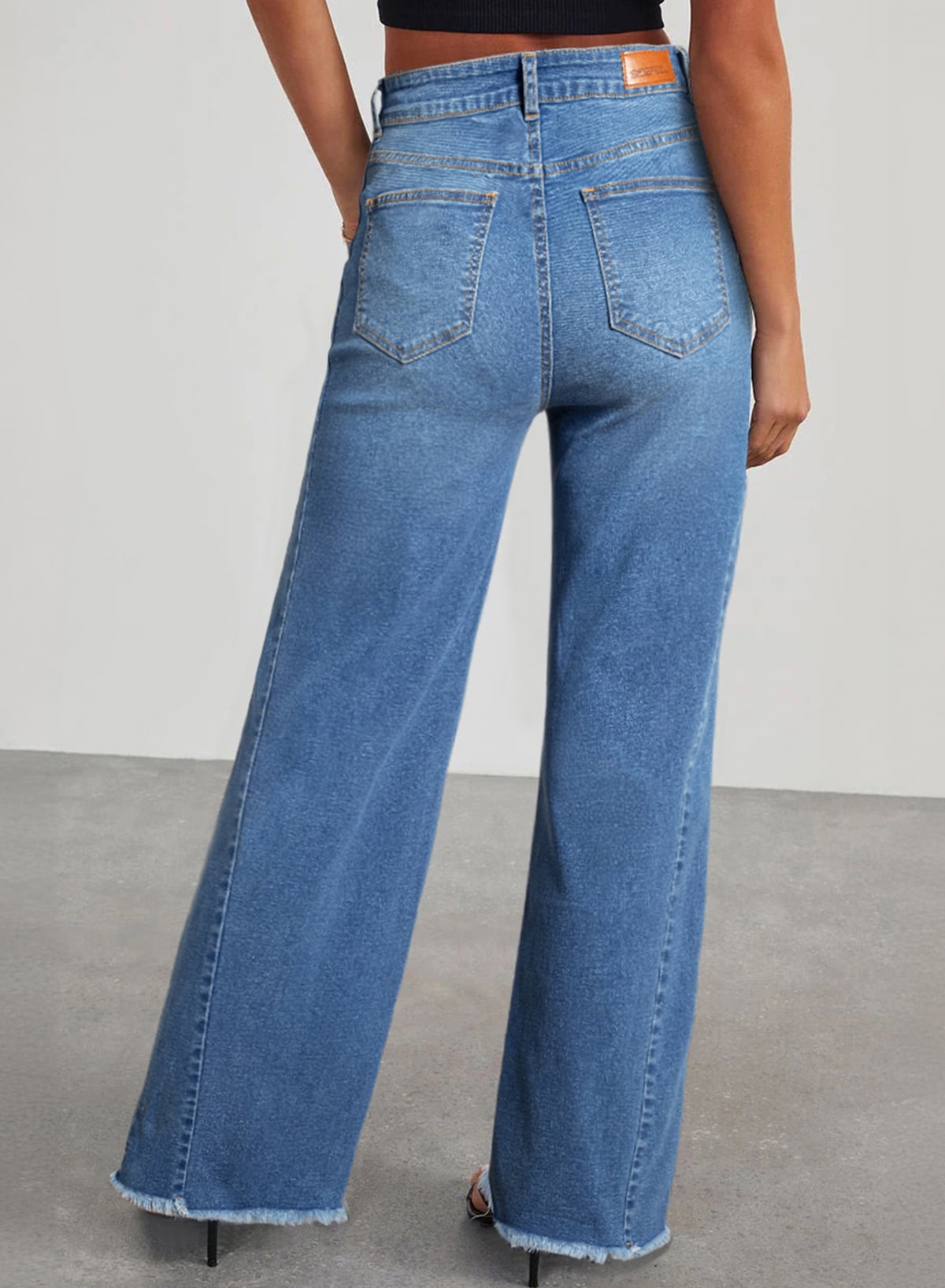 DOKOTOO Women's Wide Leg Jeans High Waisted Strechy Raw Hem