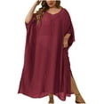 thumbnail image 2 of Women Fashion Casual Large Size Solid Color Loose Beach Cover Up Dress Long Slit Floor Length Holiday Resort Wear Summer Outfit, 2 of 6