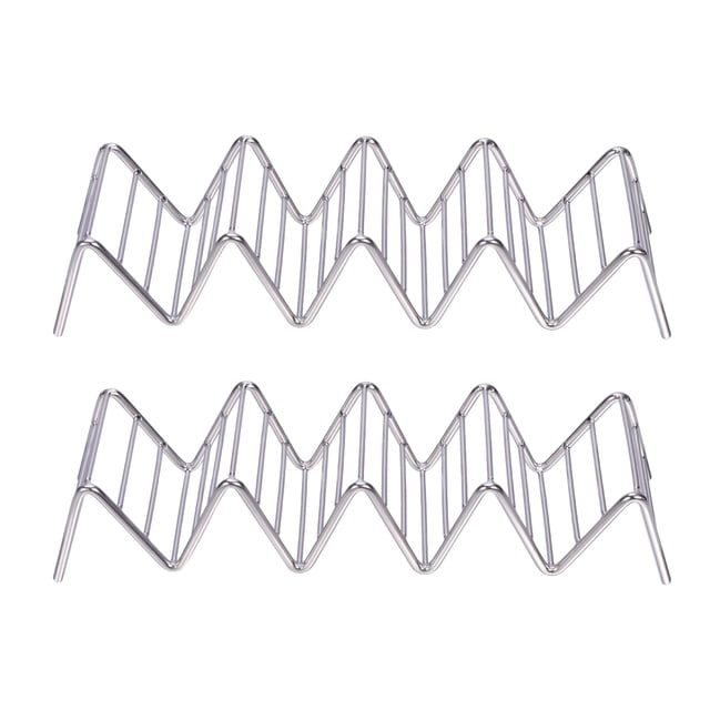 2Pcs Taco Holder Stand 5 Pockets Rectangular Silver For Home Kitchen Prevents Mess