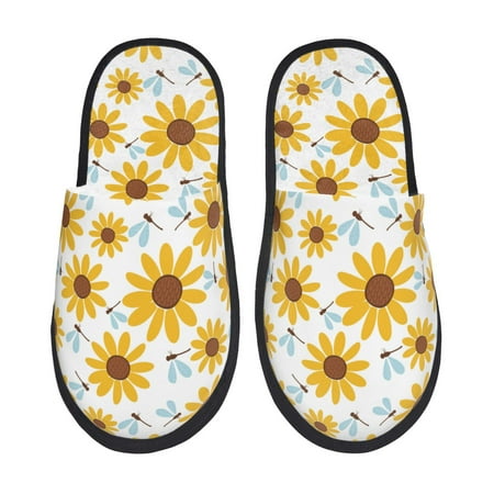 Balery Sunflowers Slient Indoor Furry Fleece Comfort House Shoes Soft Non-Slip Home Shoes Cotton slippers House Slippers-- Large