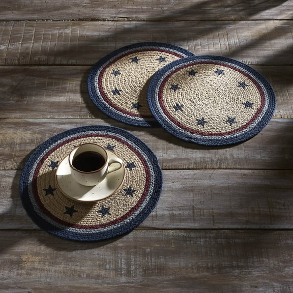 VHC Brands Braided Cotton Trivet 12 Set of 3, Cotton Dining Room, Kitchen Trivet, Pot Holder, Hot Pads, My Country Collection, Round 12x12, Stars, Navy