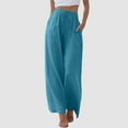 thumbnail image 2 of Women's Linen Palazzo Pants Summer Flowy Temperament Wide Leg Casual Pants with Pockets Drawstring Elastic High Waist Pant, 2 of 5
