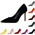 thumbnail image 4 of AUDeals Women Suede Pointed Closed Toe Stiletto Pumps, Fashion High Heel Dress Shoes, Comfort Footwear for Wedding, Party & Office Daily Wear (Black, 8.5), 4 of 4
