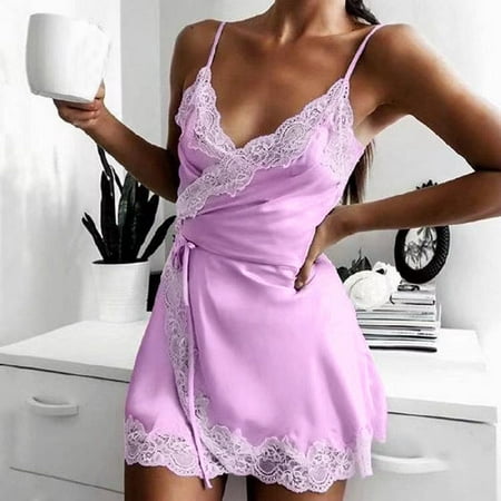 

Sayhi Womens Solid Strap Lace Sleepsuit Nightdress Loungewear Chemise Pajama Nightgowns Purple XXXL