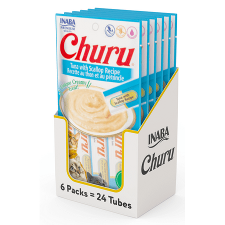 UPC: 0857276007406 | INABA Churu Creamy Lickable Purée Cat Treat with Taurine 0.5 oz 24 Tubes Tuna with Scallop Recipe