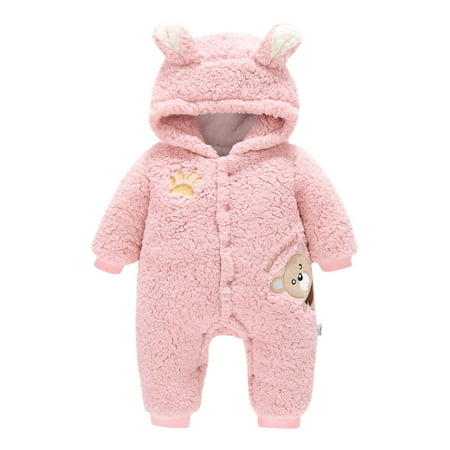 

Newborn Infant Baby Boys Girls Embroidery Cartoon Hooded Romper Warm Clothes