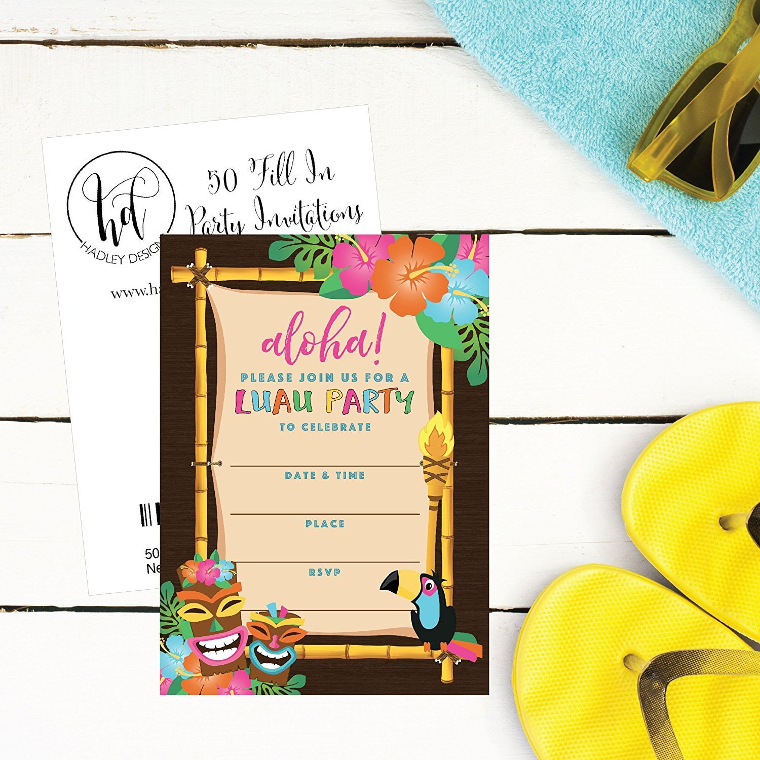 ... Kids 50 Tiki Hawaiian Luau Summer Swim Pool Party Invitations for Children
