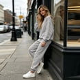 thumbnail image 7 of Women 2 Piece Outfits Fall Sweatsuit Lounge Set | Long Sleeve Drop Shoulder Crewneck Sweatshirt,Wide Leg Sweatpants,Casual Tracksuit,Winter Vacation Travel Outfits Gray XL, 7 of 7