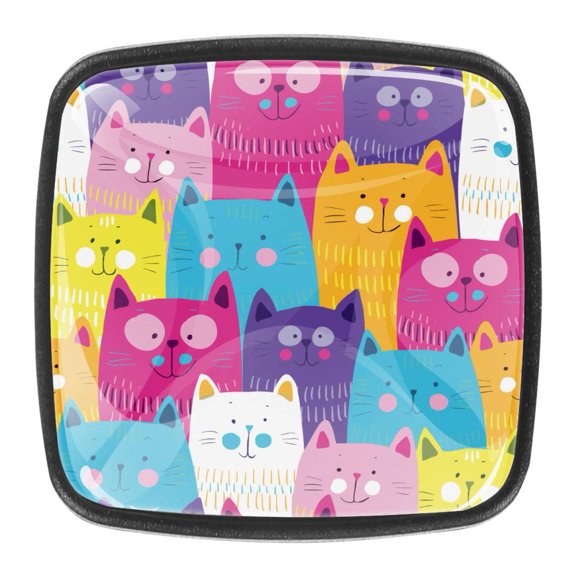 4 Pcs Square Cabinet Handle Cupboard Knob Drawer Pulls Handle Cat Face Pattern Drawer Knobs with Screws Furniture Decoration