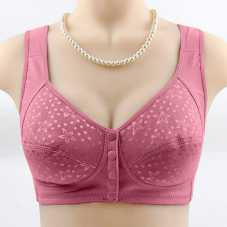 BLTIBY Bras for Women Front Button Closure Bra No Underwire Push Up Printed Underwear Fashion Comfortable Breathable Wireless Lingerie Plus Size Purple 5XL