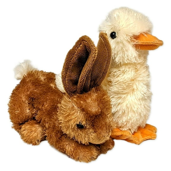 Bitty BUNNY & Yellow DUCKLING Mini Flopsie 8" Stuffed Animal Plush by Aurora