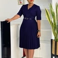 thumbnail image 2 of AURA Women’s Pleated A-Line Midi Dress V-Neck Short Sleeve High Waist With Belt S-XXXL, 2 of 8