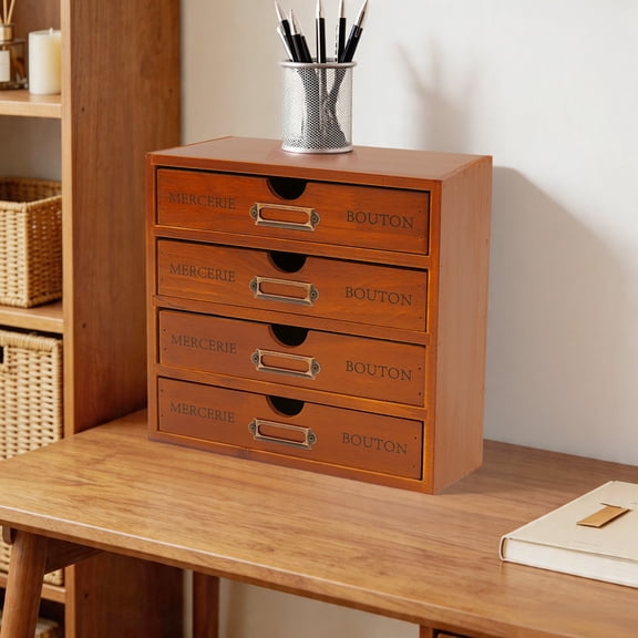 Vintage 4-Drawer Desk Organizer, Wooden Desk Organizer, Desk Storage Cabinet with Drawers