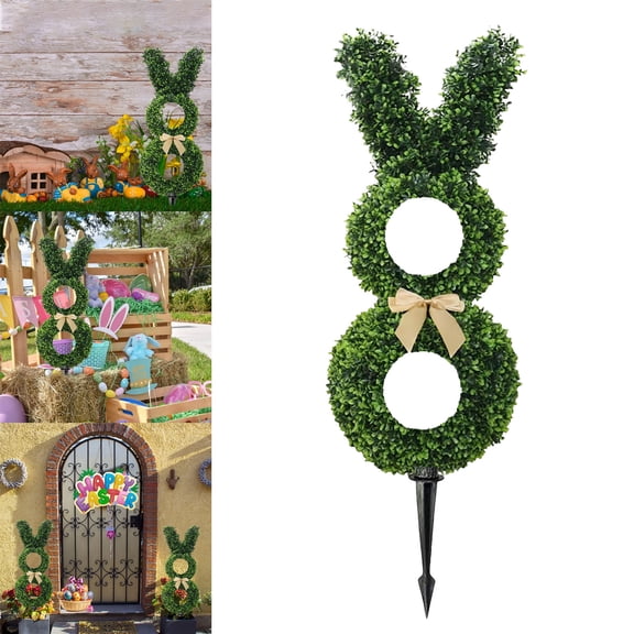 Bunny Topiary Outdoor Artificial Easter Rabbit Shaped Trees with Ground Spike Pot Bush Decor