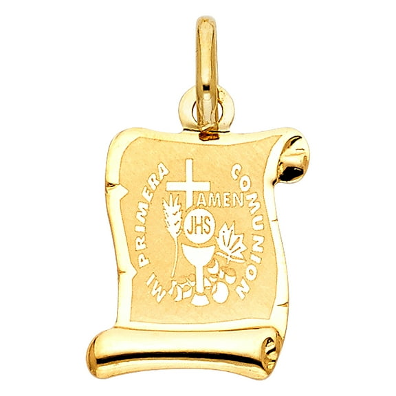 14k Yellow Gold Mi Primera Communion Medalla Pendant Blood of Christ Charm Jewelry Female Unisex