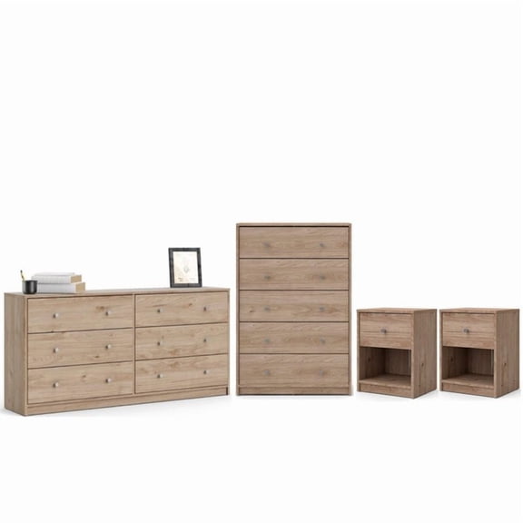Home Square 4 Piece Contemporary Bedroom Furniture Set Oak Jackson Hickory