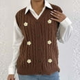 thumbnail image 4 of Sweater Vest for Women Button Down V Neck Sweater Ribbed Knit Outwear Tops Coffee Free Size, 4 of 7