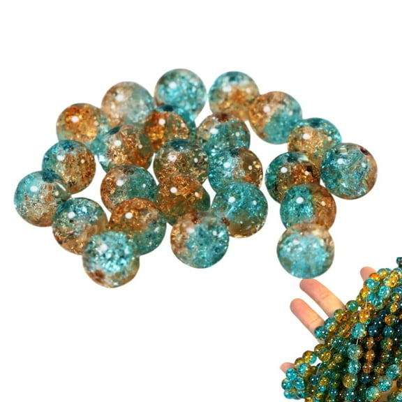 10mm/0.4in Crackle Glass Beads,DIY Round Beads,Portable Craft Supplies for Necklace,Reusable DIY Bracelet Supplies for Men and Women,100pcs(Orange blue)
