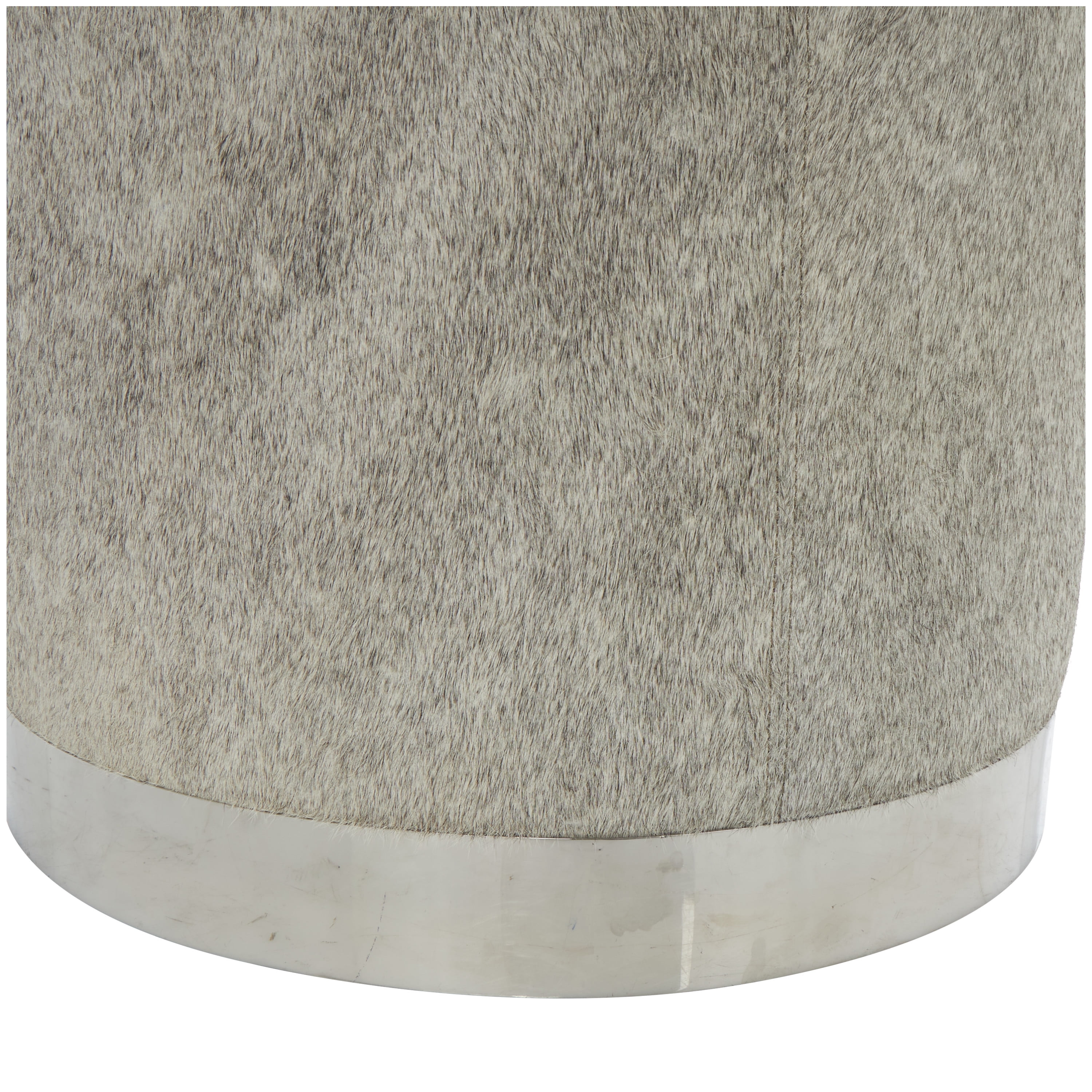 DecMode Leather Patchwork Stool with Silver Metal Base, Gray