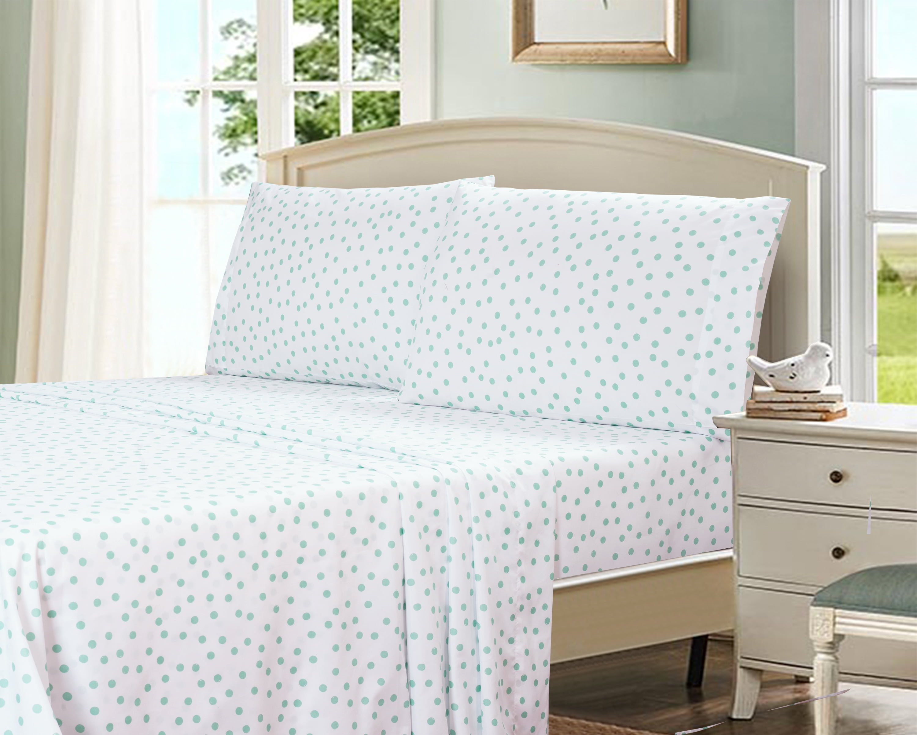Mainstays Ultra Soft High Quality Microfiber Adult/Teen Sheet Sets, Teal Dot, Queen