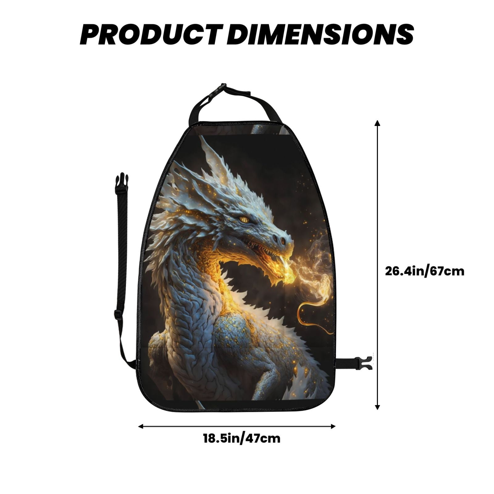Xecao Golden White Fire Dragon Pattern Car Seat Back Protector 2 Pack Large Capacity Pocket, Kick Mats Back Seat Protector