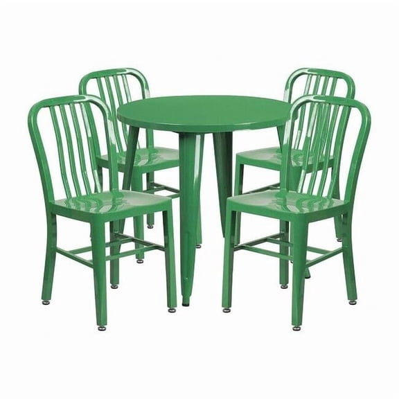 Flash Furniture Chad Commercial Grade 30" Round Green Metal Indoor-Outdoor Table Set with 4 Vertical Slat Back Chairs
