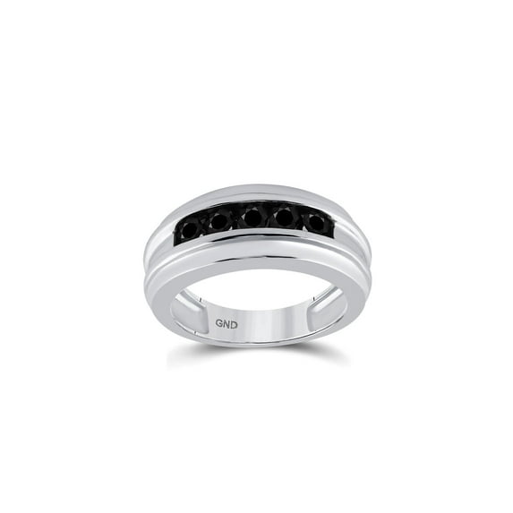 FB Jewels 10kt White Gold Mens Round Black Color Enhanced Diamond Wedding Band 1.00 Cttw