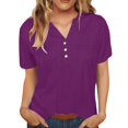 thumbnail image 3 of T Shirts For Women Womens Tops Cotton Linen Shirts For Summer Button Down Tops Short Sleeve Casual Blouses Oversized Tshirts, 3 of 7