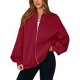 thumbnail image 3 of Women'S Fall Fashion Oversized Sweatshirt Jackets with Zipper Casual Long Sleeve Outerwear Winter Outfits Red S, 3 of 9