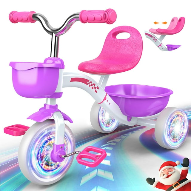 Triciclo para niños pequeños, asiento ajustable, ruedas luminosas, juguete