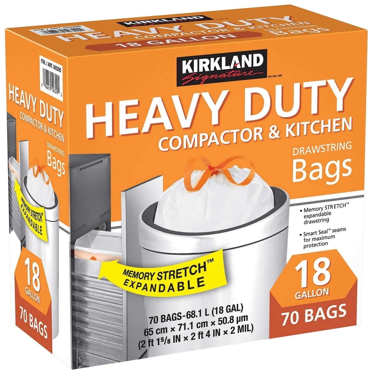 Kirkland Signature Compactor and Kitchen Trash Bags White 18 Gallon (70 Count)