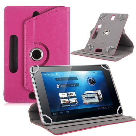 Universal 8" Tablet PU Leather Folio 360 Degree Rotating Stand Case Cover Pink