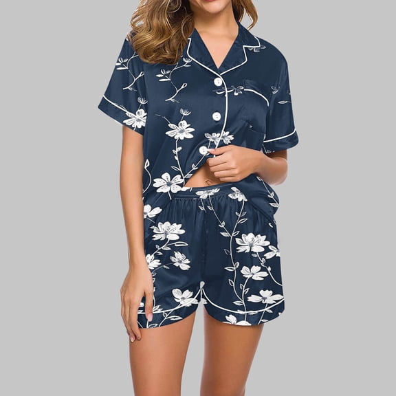 HaoXianJian Women Lightweight Sleepwear Short s Pajamas s Women Short Sleeve Tee and Shorts Pajama Print Loose Fitted Sleepwear