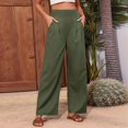 thumbnail image 2 of Women'S High Waist Wide Leg Pants Summer Flowy Beach Casual Pants with Pockets Dark Green L, 2 of 8