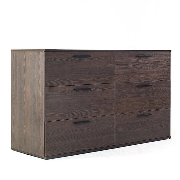 Moru Dresser, 63 Inch, 6 Drawers, Brown Wood Grain Finished Details