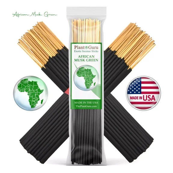 African Musk Green Incense Sticks 7" Bulk - 1 Bundle 85 to 100 Sticks - Smooth and Clean Long Burn Time, 30 to 45 Minutes.